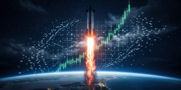 SpaceX 火箭升空与纳指 100 资本市场主题配图